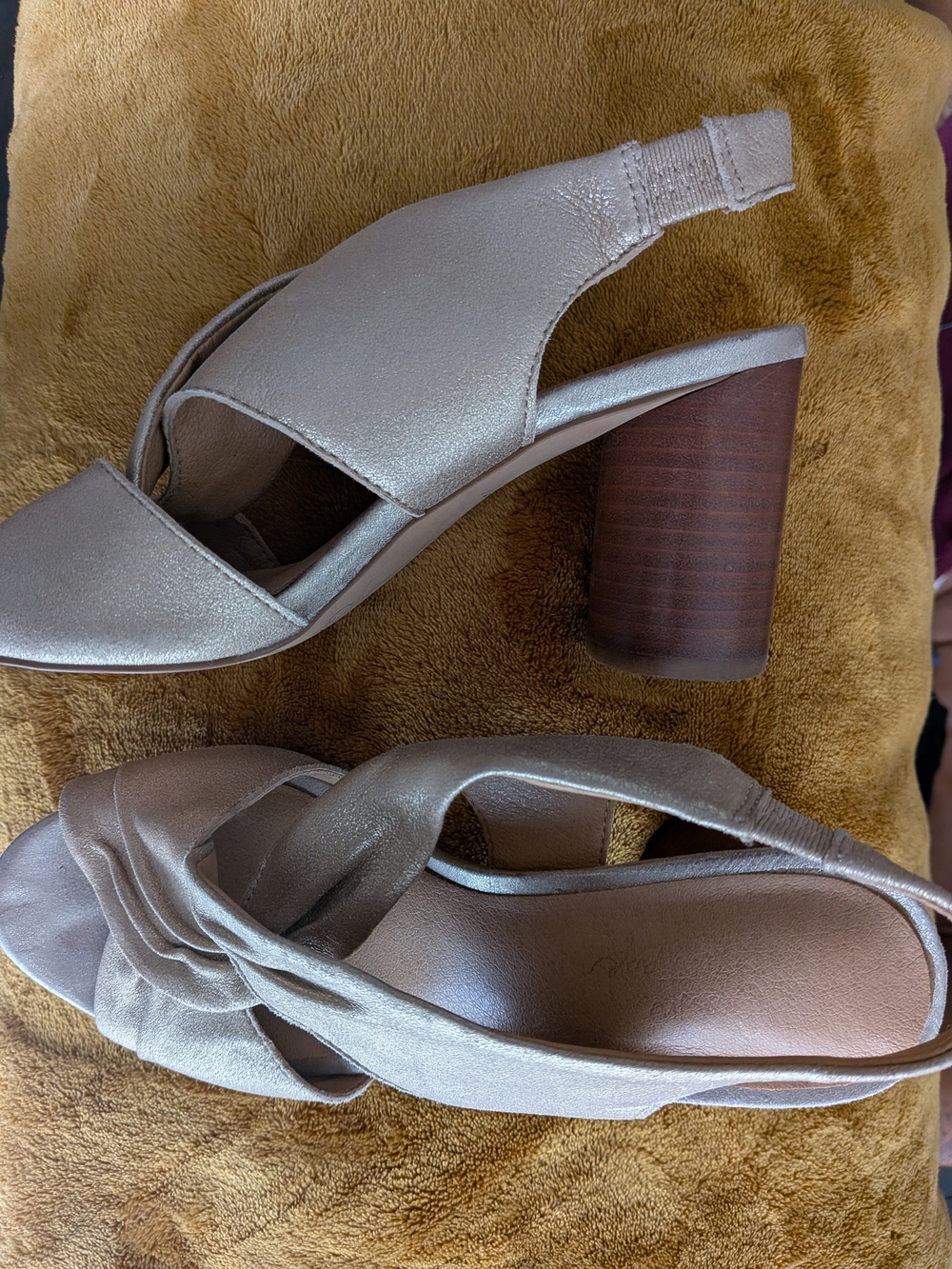 Crown Vintage Champagne Slingback Block Heel Sandals